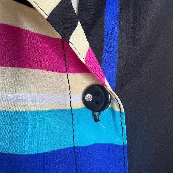 Vintage Mishca Striped Roll Tab Tunic Blouse Swim Cover Up Size L Bright 90s - Picture 7 of 9